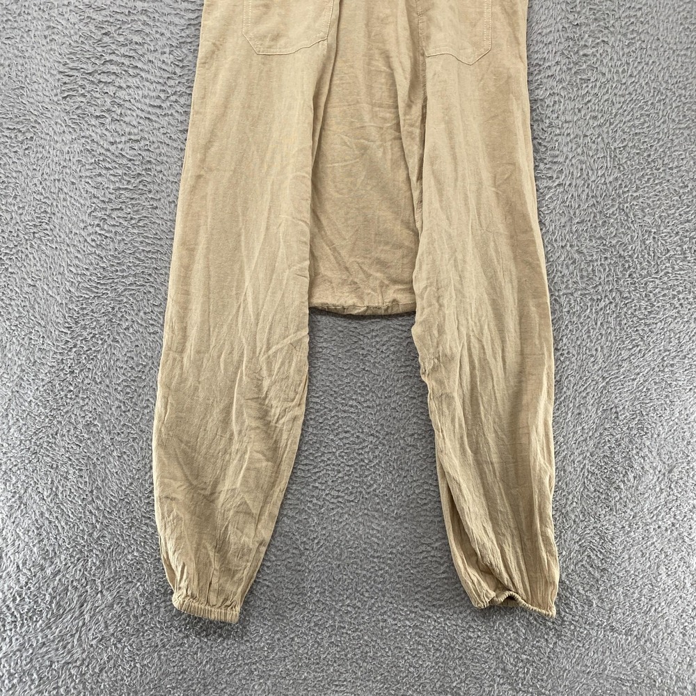 Boho Harem Overalls Jumpsuit Womens L/XL Beige Cotton Drop Crotch Loose Baggy - Picture 10 of 13